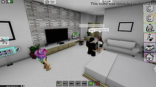 exploding cumshot from huge cock milf duo grinding wildly on bed roblox style