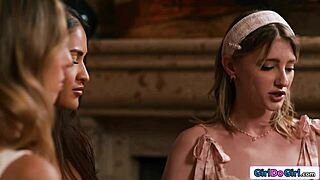 Three Girlfriends' Busty Blonde Brunette Lesbian Scissoring and Tribbing Orgy