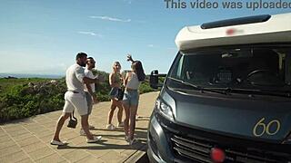 LIBERTINES BUS ORGY BLONDE MILF FUCKED ROADSIDE!