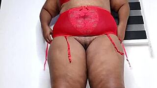 Fat Ass Ebony Milf Mara Exotic Teases in Red Lingerie and Masturbates Hard!