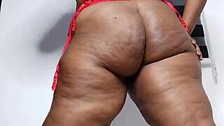 Fat Ass Ebony Milf Mara Exotic Teases in Red Lingerie and Masturbates Hard!