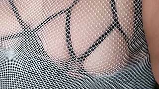 mi linda gordita flaunts her huge tits in fishnet and juicy shaved panocha