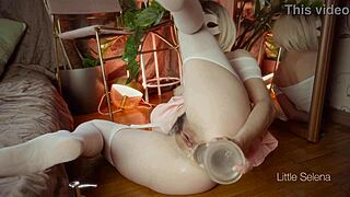 petite beauty gapes her tight asshole wide with massive fisting toy close-up