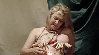 french milf maid bound chained outdoors 😈 flashing tits slapped with dildo vibrator submission session...