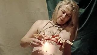 french milf maid bound chained outdoors 😈 flashing tits slapped with dildo vibrator submission session...