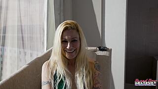 Skinny tattooed blonde milf cindy crawford slurps sloppy rimjob deepthroat cum swallow