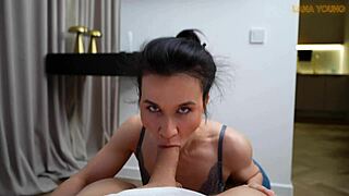 Stepson Sniffs My Dripping Panties While Stroking His Monster Cock! What A Whore!