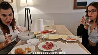 Shy 18yo Learns Dick Sucking from Stepmom Double BJ