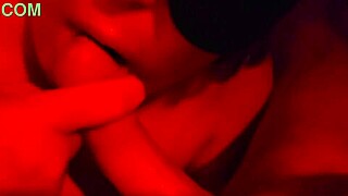 blindfolded chubby brunette bbw milf wife gives intimate homemade pov deepthroat blowjob closeup quickie cumshot