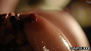 Karina King Deepthroats Francis X Huge Cock in Oiled Lingerie Closeup