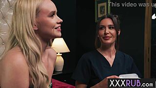 Sexy teen khloe kingsley moans under ella reese's big tits massage.