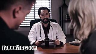 Cuckold husband watches wife pussy creampied by doctor patient.