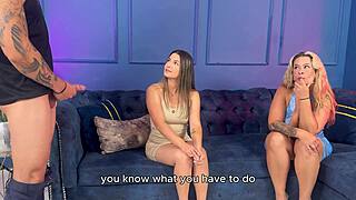 Stepmom Teaches Stepdaughter to Ride Hard Cock in Casting