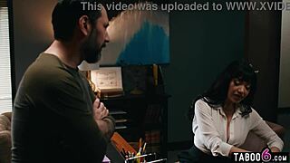 Big tits stepmom bends over office desk for stepson admission fuck