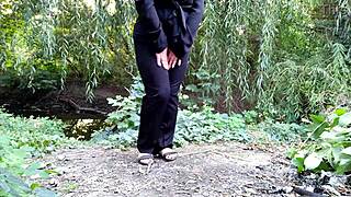 Chubby stepmom pisses outdoors publicly exciting her stepson