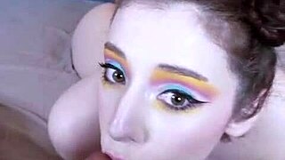 pov: beautiful teacher in glasses sucks balls deepthroats gets facial cum!