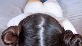 pov: beautiful teacher in glasses sucks balls deepthroats gets facial cum!