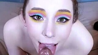 pov: beautiful teacher in glasses sucks balls deepthroats gets facial cum!