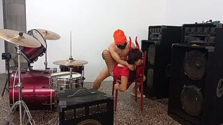 rock band queen fucks ripped american halloween stud doggystyle in music rehearsal pad