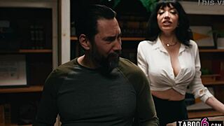 Big tits stepmom bends over office desk for stepson admission fuck