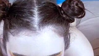 pov: beautiful teacher in glasses sucks balls deepthroats gets facial cum!