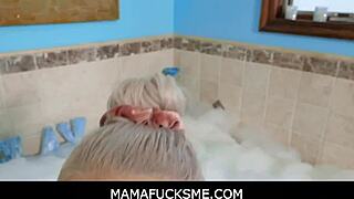 Blonde big tits milf stepmom Brook Page fucks young stepson in family bathroom POV