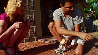 Blonde Ashden Rivers flexes bends for deepthroat doggystyle facial pounding!