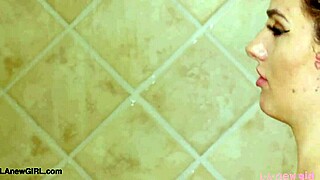 drop dead gorgeous blonde milf showers then teases in photoshoot interview