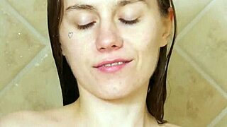 charming brunette model steps into steamy hot shower