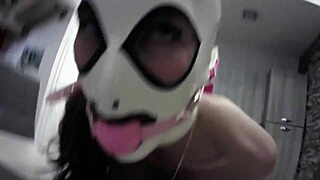 Petite brunette milf in latex stockings bound gagged moaning through rough anal orgasms