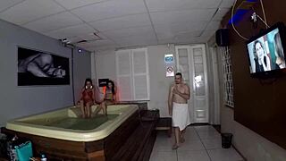 lady milf chills in sauna recording with gaucho pussyhunter dinnigata and joy cardozo