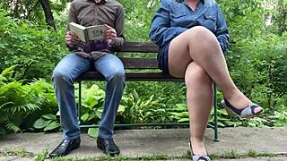 chubby street milf flashes her huge wet pantyhose ass bending over