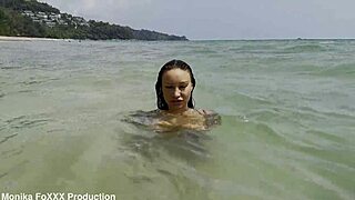 monika fox teases pierced nipples beach walk