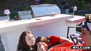 stepfamily 3some fucks with big cocks at july 4th bbq