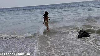 monika fox teases pierced nipples beach walk