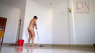 naked curvy maid fucks juicy pussy in office without panties