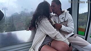 A Slut's Perfect Natural Tits Crave My Blowjob in the Cable Car Thrill!