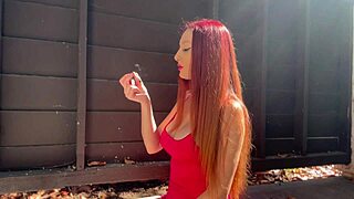 Artemisia Love's hot solo smoking session outdoors gets me so horny.