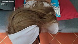 blonde milf gives pov deepthroat blowjob then swallows cum