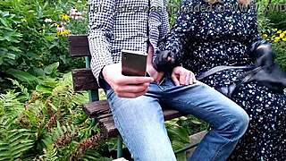 mother-in-law flashes hairy pussy handjob cums quick on street