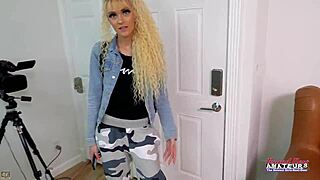 petite blonde sasses solo toys into sloppy dildo suck