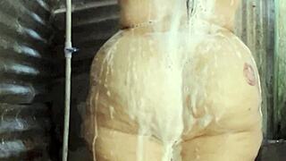 showering in public restroom feels so naughty touching my wet pussy