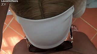 blonde milf gives pov deepthroat blowjob then swallows cum