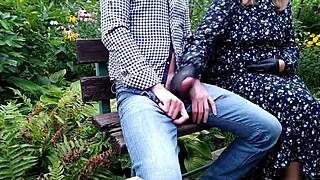 mother-in-law flashes hairy pussy handjob cums quick on street