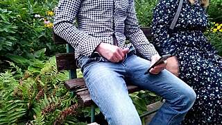 mother-in-law flashes hairy pussy handjob cums quick on street