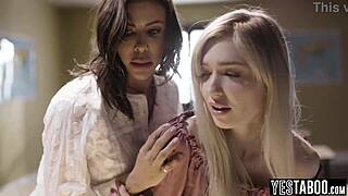 Busty Milf Stepmom And Teen Tackle Lesbian Teacher