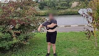 curvy mature wife flashes huge saggy tits outdoors