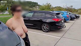 curvy mature wife flashes huge saggy tits outdoors