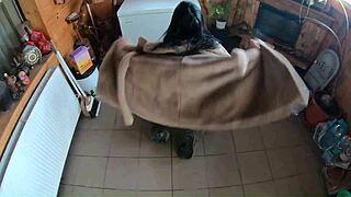 her golden dress curves take deep blowjob hard doggy on freezer