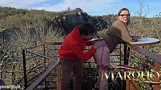 stepmom squirts risky forest public with stepson